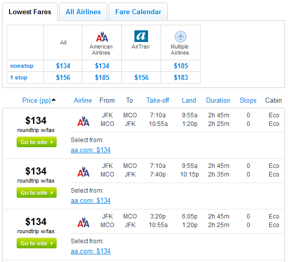 Fly.com Search Results - $134 -- NYC to Orlando Nonstop (R/T incl. Tax)