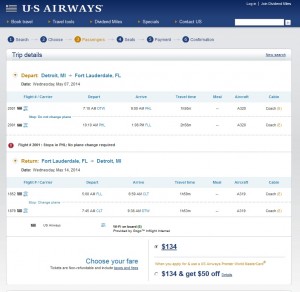 US Airways Booking Page