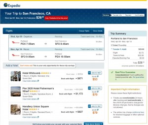 Portland to San Francisco: Expedia Booking Page