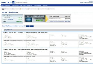 San Diego-Hong Kong: United Airlines Booking Page