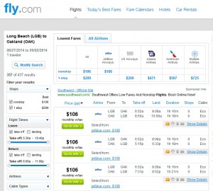 $106 -- Long Beach to Oakland: Fly.com Results