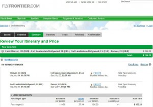 Denver-Fort Lauderdale: Frontier Booking Page
