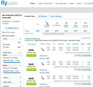 San Francisco-Lima: Fly.com Search Results