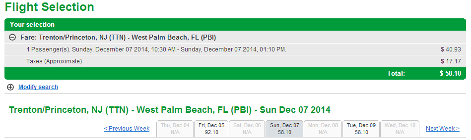 Frontier Results Page: Trenton, N.J. to West Palm Beach