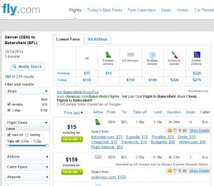 $15 -- Denver to Bakersfield One Way: Fly.com Search Results