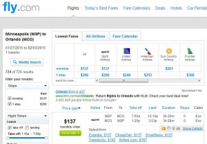 Minneapolis-Orlando: Fly.com Search Results