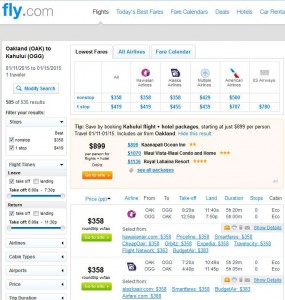Oakland-Maui: Fly.com Search Results