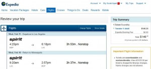 Minneapolis-Los Angeles: Expedia Booking Page