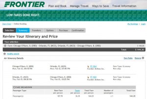 Chicago-Orlando: Frontier Booking Page