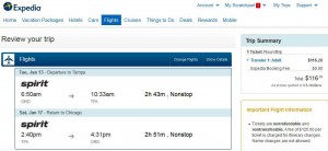 Chicago-Tampa: Expedia Booking Page