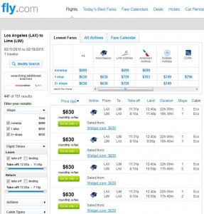 Los Angeles-Lima: Fly.com Search Results Cyber Mon