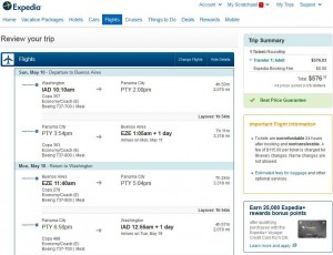 Washington, D.C.-Buesnos Aires: Expedia Booking Page
