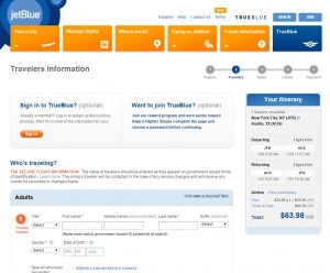 NYC to Austin: JetBlue Booking Page