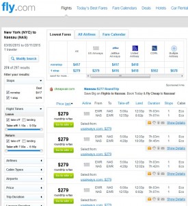 New York City to Nassau, Bahamas: Fly.com Results