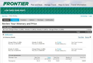 Chicago-Orlando: Frontier Booking Page