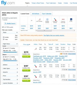 Miami to Bogota: Fly.com Results