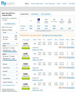 New York City to Orlando: Fly.com Results