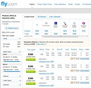 Phoenix-Honolulu: Fly.com Search Results