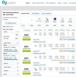 San Francisco to San Juan: Fly.com Results