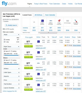 San Francisco to Las Vegas: Fly.com Results