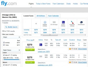 Chicago to Mexico City: Fly.com Results
