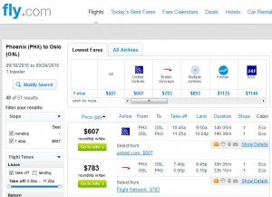 Phoenix to Oslo: Fly.com Results