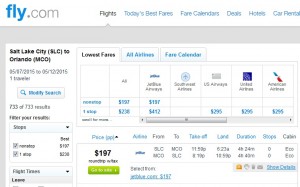 Salt Lake City to Orlando: Fly.com Results