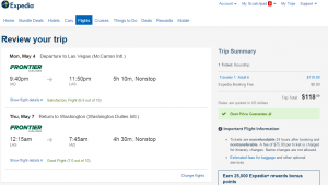 D.C. to Vegas: Expedia Booking Page