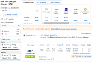 New York City to Orlando:  Fly.com Results Page