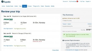 Chicago-Las Vegas: Expedia Booking Page