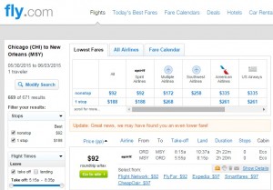 Chicago to New Orleans: Fly.com Results