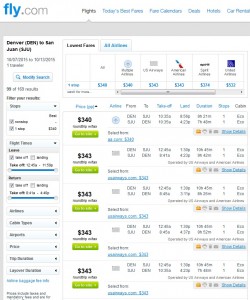 Denver to San Juan, Puerto Rico: Fly.com Results