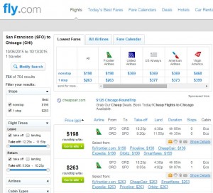San Francisco to Chicago: Fly.com Results