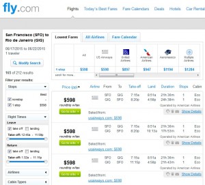 San Francisco to Rio de Janeiro: Fly.com Results