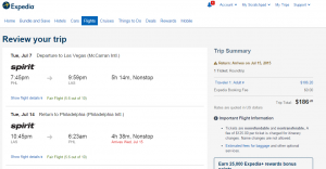Philly to Las Vegas: Expedia Booking Page