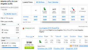 Atlanta to Los Angeles: Fly.com Results Page