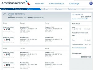 Chicago-Honolulu: American Booking Page