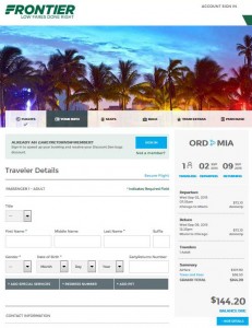 Chicago-Miami: Frontier Booking Page