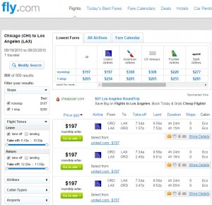 Chicago to Los Angeles: Fly.com Results