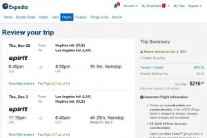 Cleveland-Los Angeles: Expedia Booking Page
