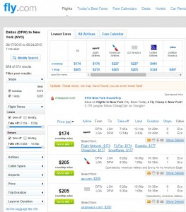 Dallas to New York City: Fly.com Results