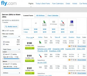 Denver to Miami: Fly.com Results