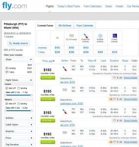 Pittsburgh-Miami: Fly.com Search Results