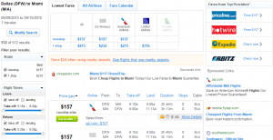 Dallas to Miami: Fly.com Results Page