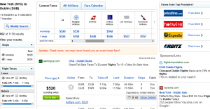 NYC to Dublin: Fly.com Results Page