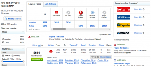 NYC to Naples: Fly.com Results Page