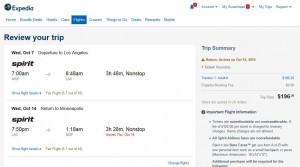 Minneapolis-Los Angeles: Expedia Booking Page