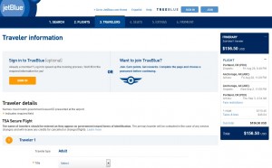 Portland to Anchorage: JetBlue Booking Page