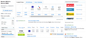 Boston to Denver: Fly.com Results Page
