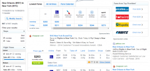 New Orleans to NYC: Fly.com Results Page